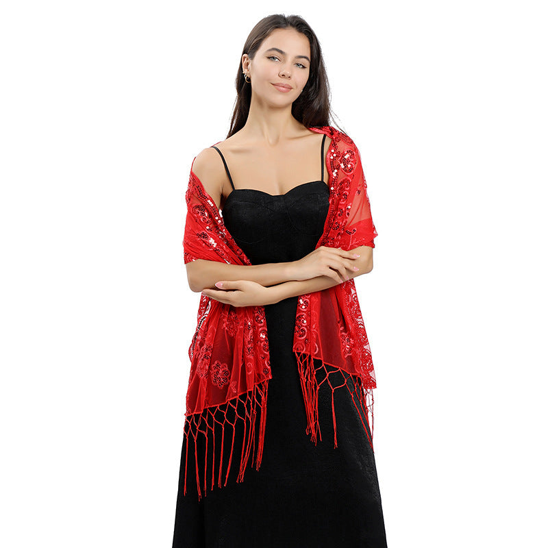 Long Fringe Sequin Shawl