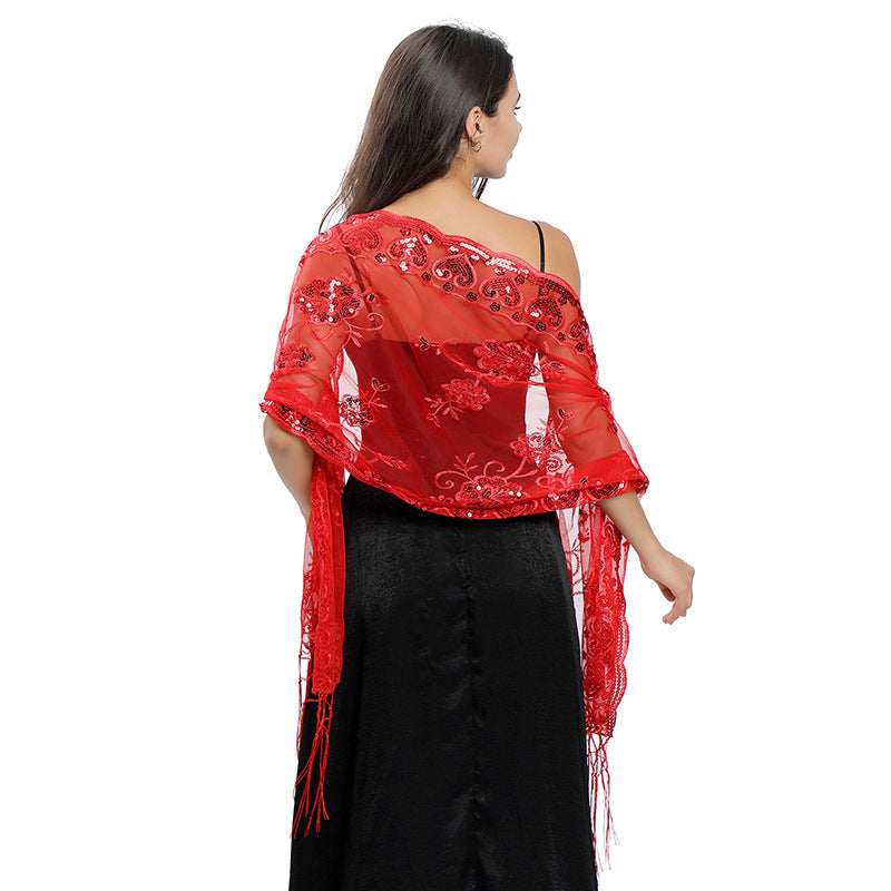 Long Fringe Sequin Shawl
