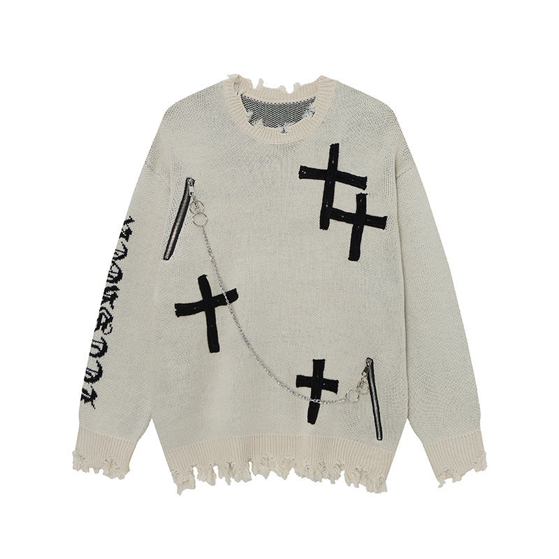 Jacquard Cross Knit Sweater