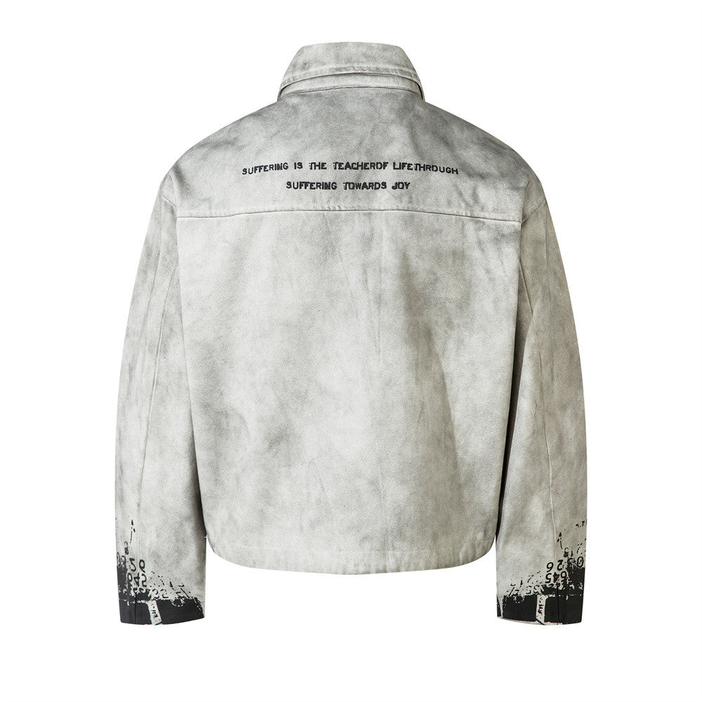 The Ivory Wash Distressed Flip Collar Jacket