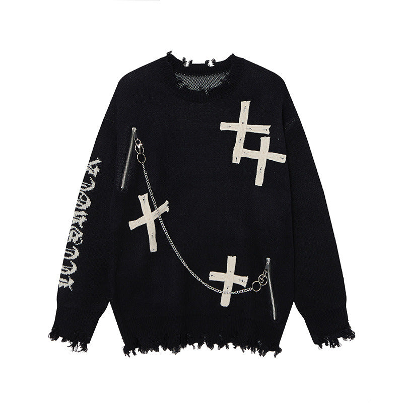 Jacquard Cross Knit Sweater