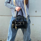 Japanese Street Style Underarm Shoulder Bag – Buckle Detail PU Handbag