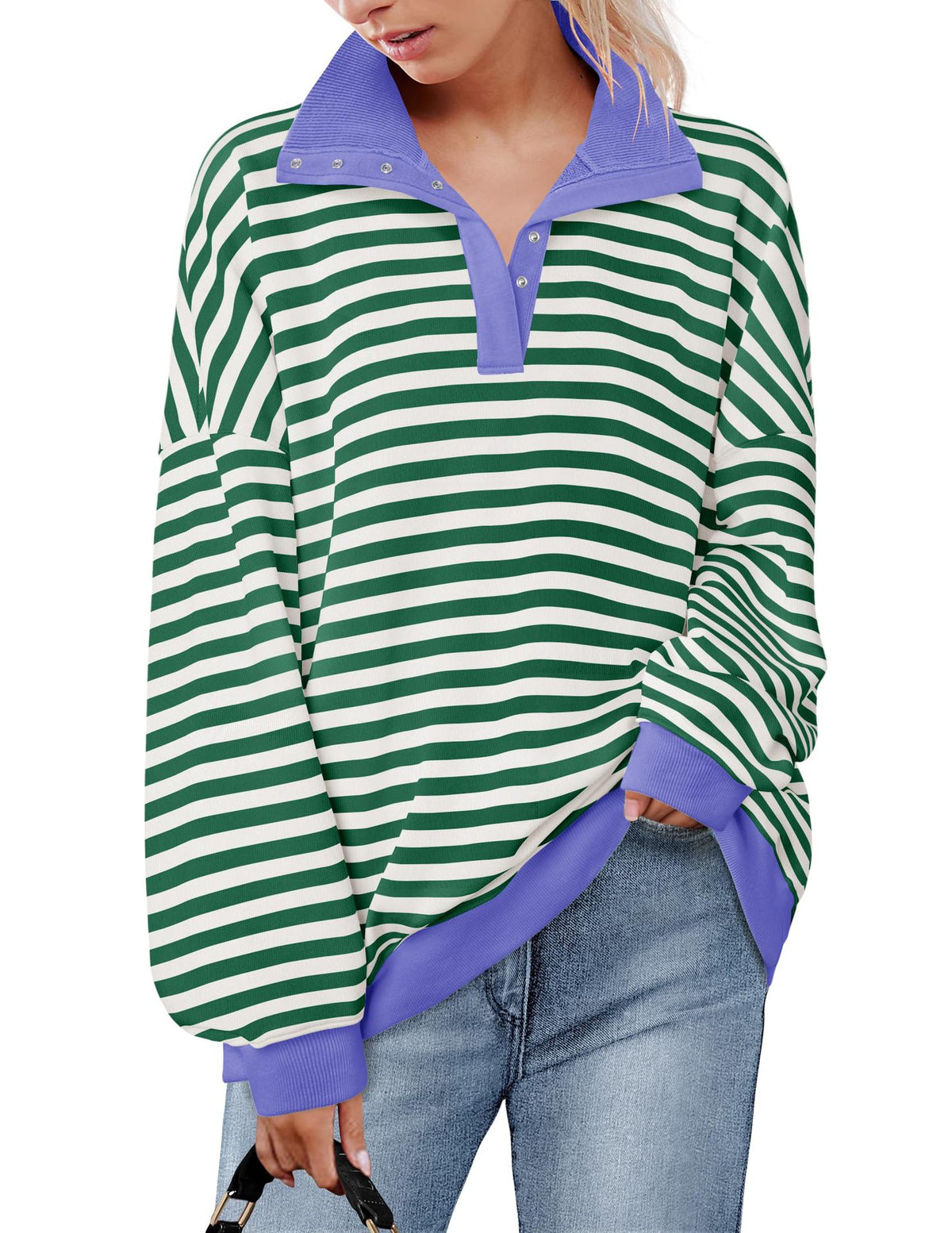 The Candy Stripe Button Collar Sweatshirt