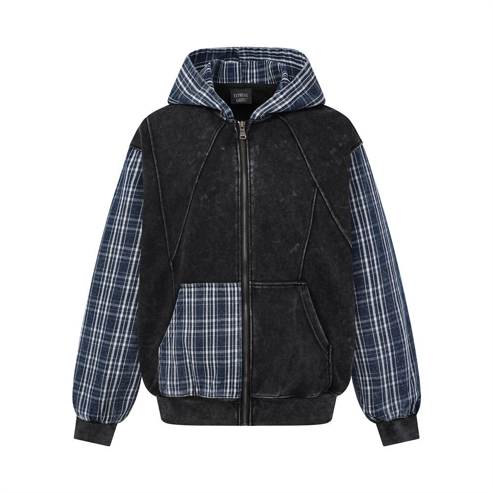 The Ash Grid Washed Distressed Hooded Jacket