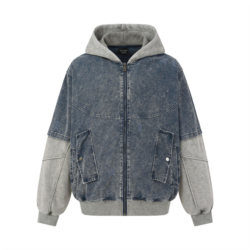 The Faded Block Fake Two-Piece Hooded Jacket
