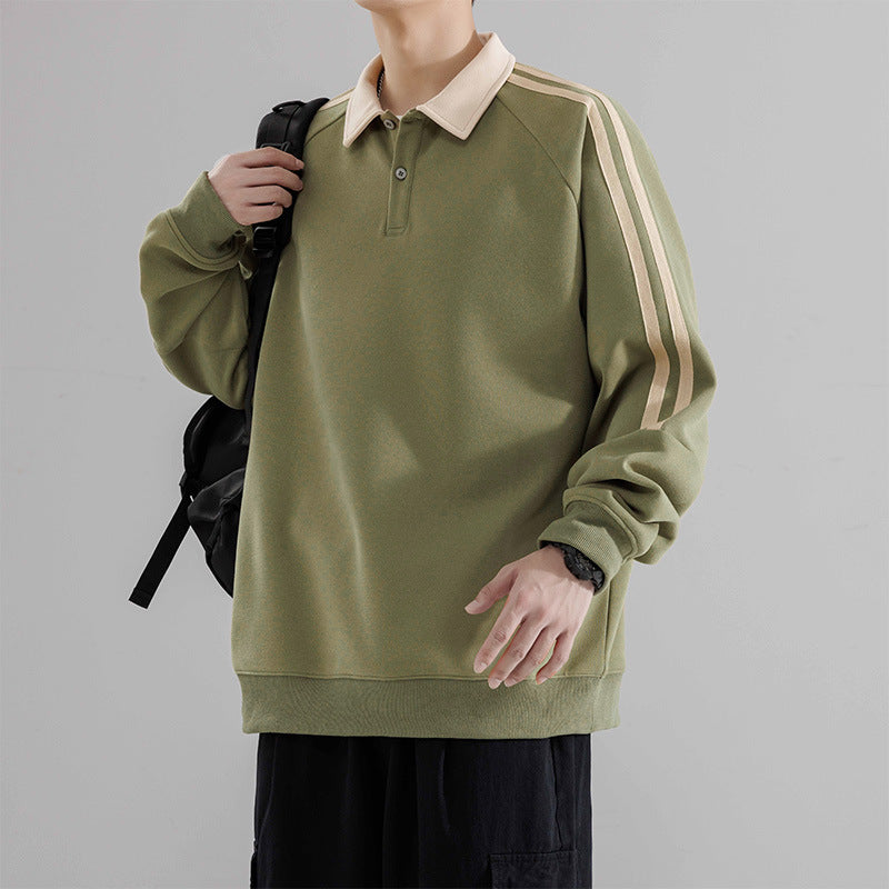 The Stripe Layer Faux Two-Piece Collared Sweatshirt