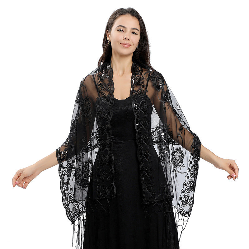 Long Fringe Sequin Shawl