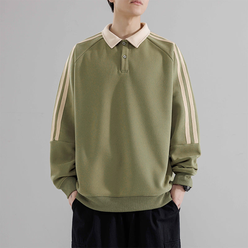 The Stripe Layer Faux Two-Piece Collared Sweatshirt