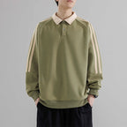 The Stripe Layer Faux Two-Piece Collared Sweatshirt
