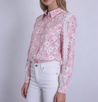 Lace Sleeve Printed Casual Shirt