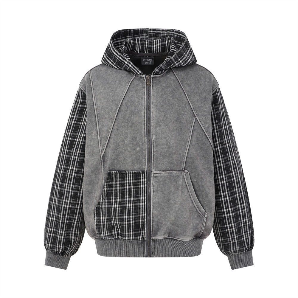 The Ash Grid Washed Distressed Hooded Jacket