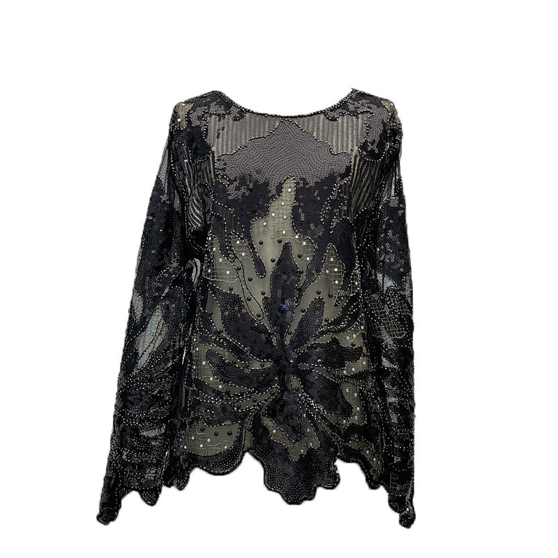 Gothic Punk Sequin Crew Neck Top