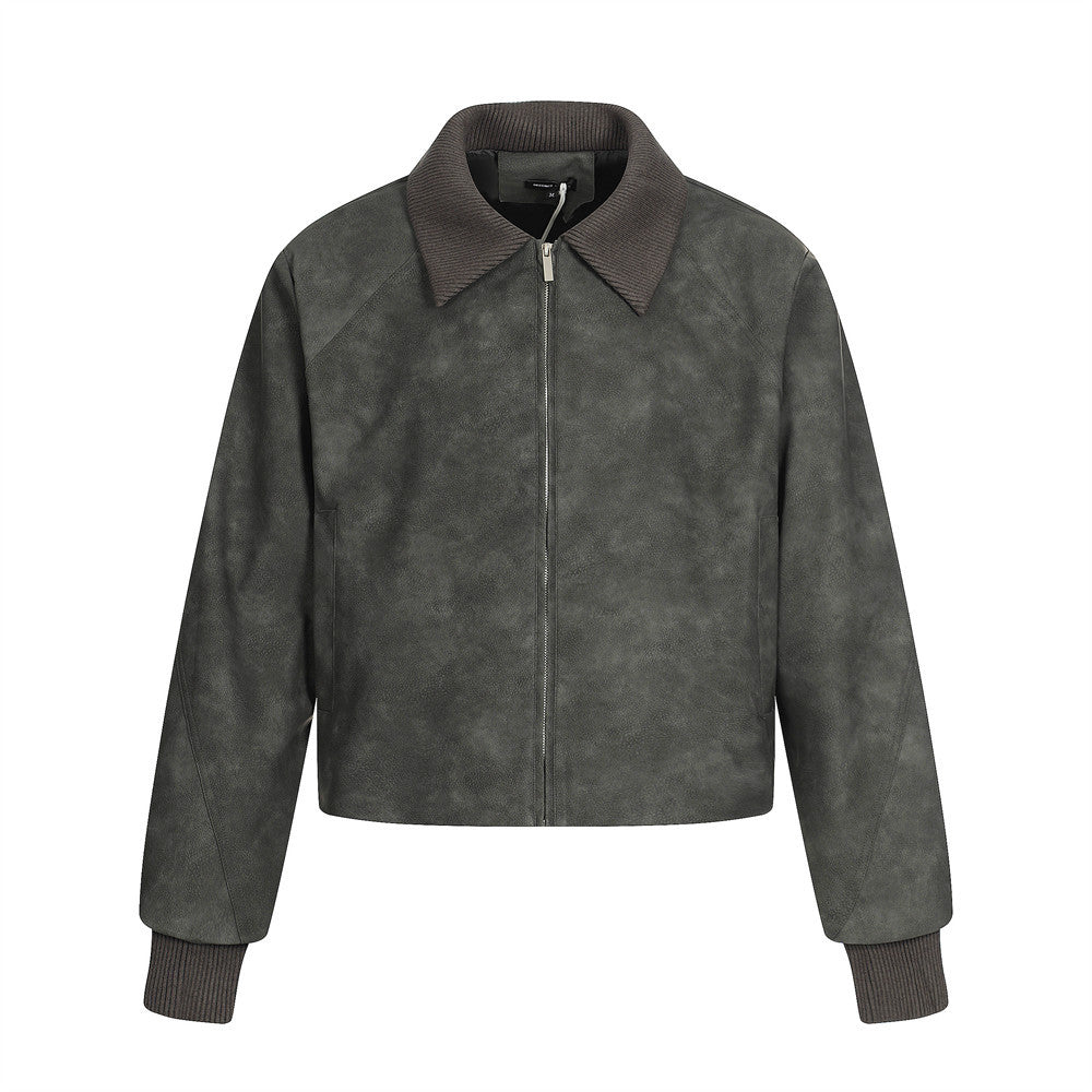 The Graphite Flip Collar Faux Leather Jacket