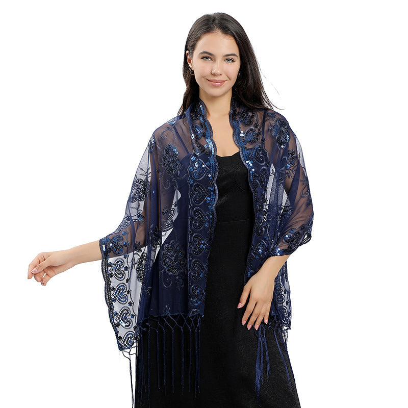 Long Fringe Sequin Shawl