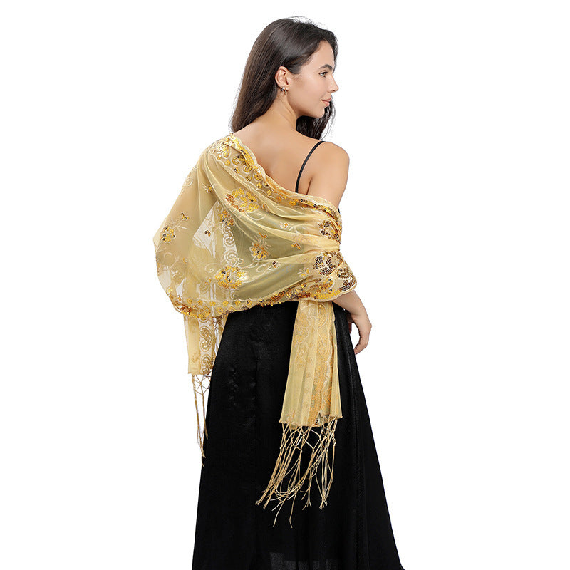Long Fringe Sequin Shawl