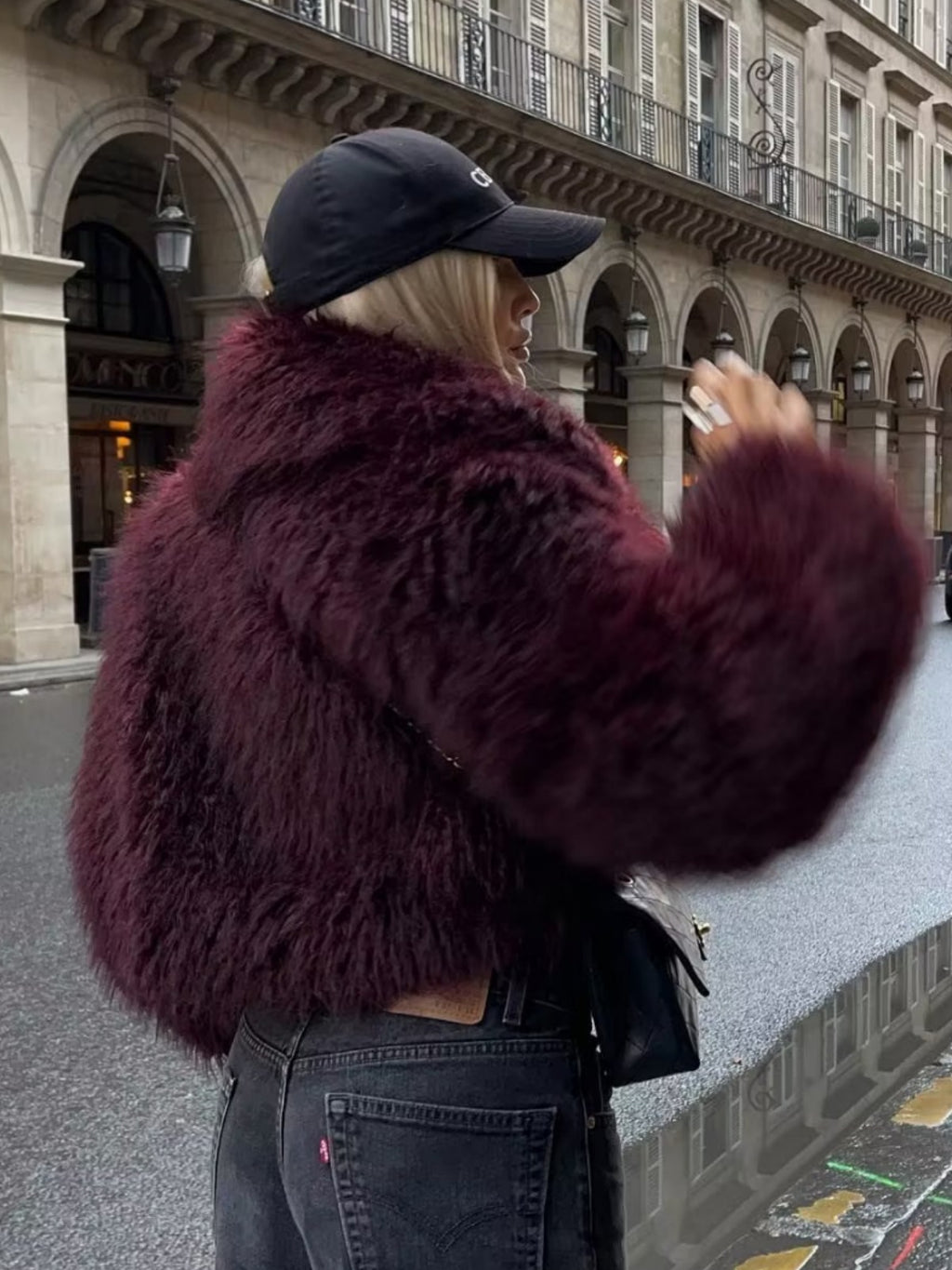 The Crimson Suede Faux Fur Jacket