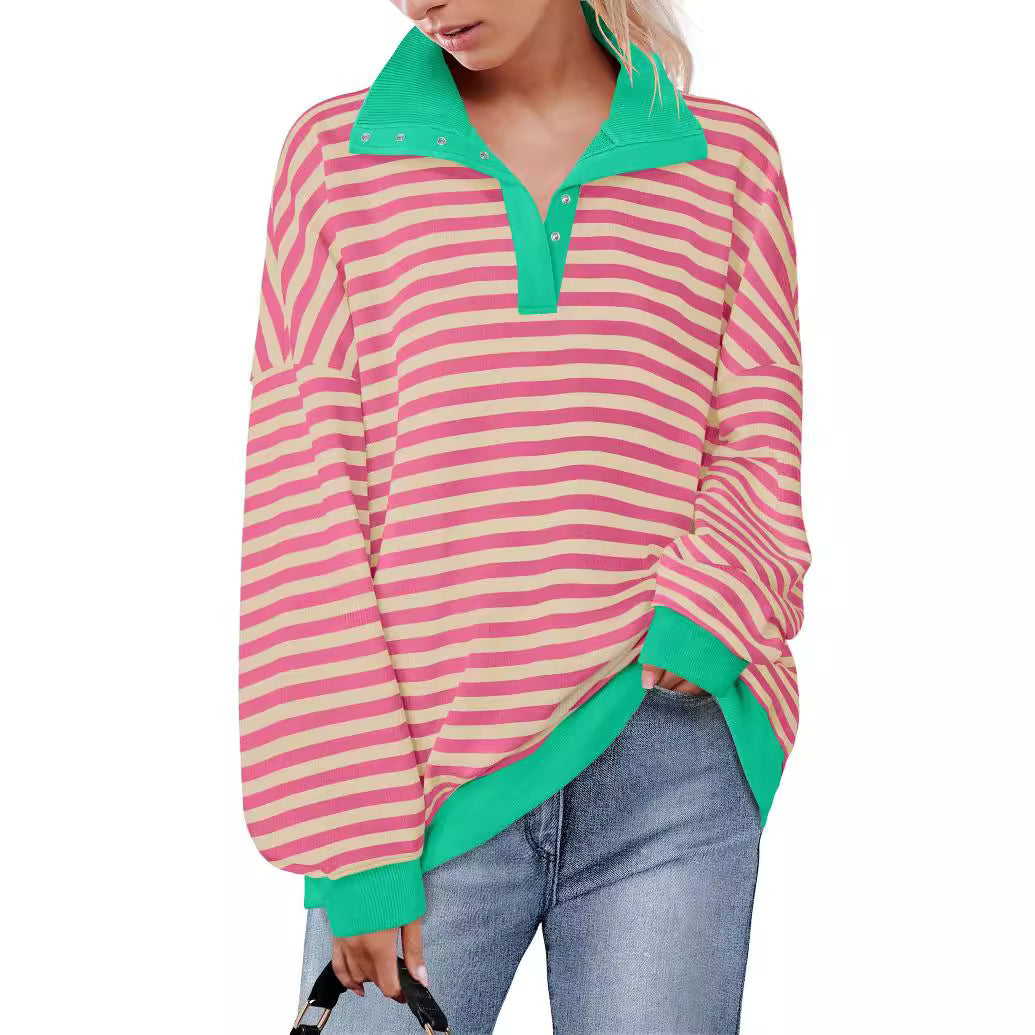 The Candy Stripe Button Collar Sweatshirt