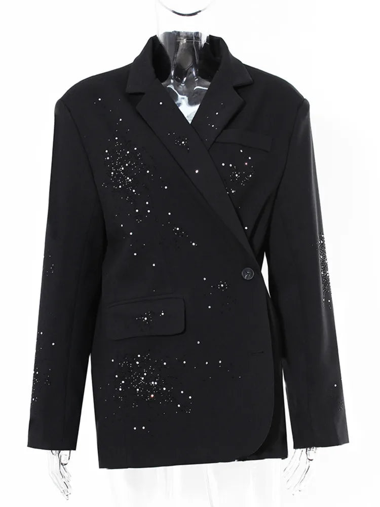 The Noir Rhinestone Notched Blazer