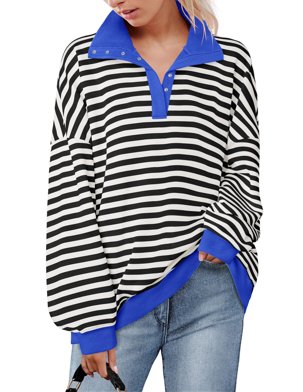 The Candy Stripe Button Collar Sweatshirt