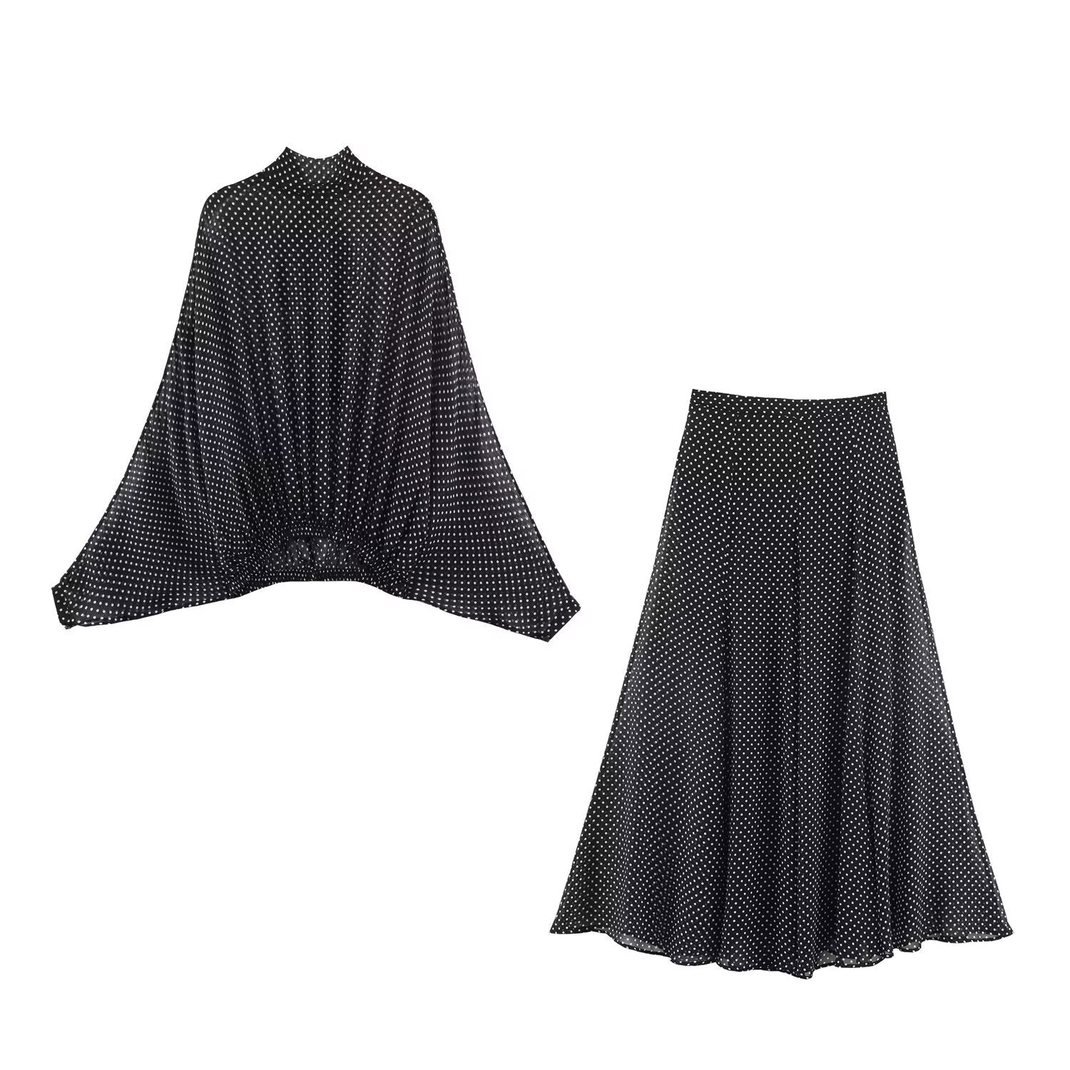 Polka Dot Bow Shirt & Long Skirt Set