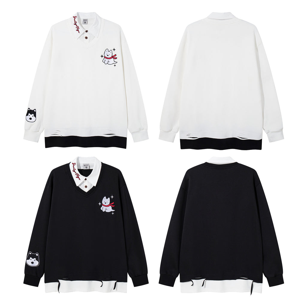 The Pup Patch Faux Two-Piece Polo Sweatshirt