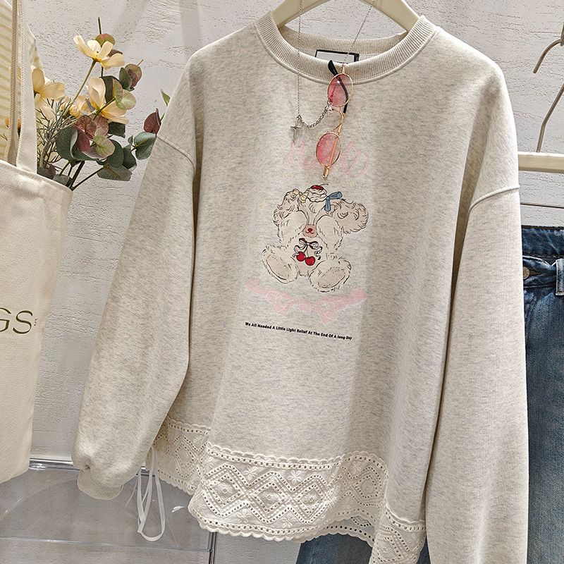 The Dove Lace Trim Embroidered Sweatshirt