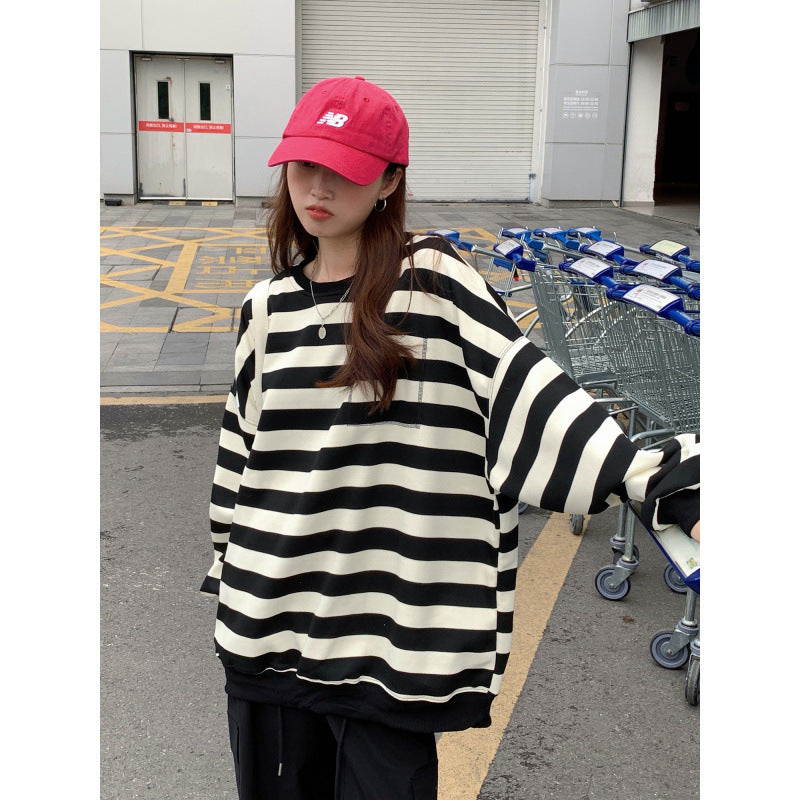 The Piano Key Spliced Stripe Sweatshirt