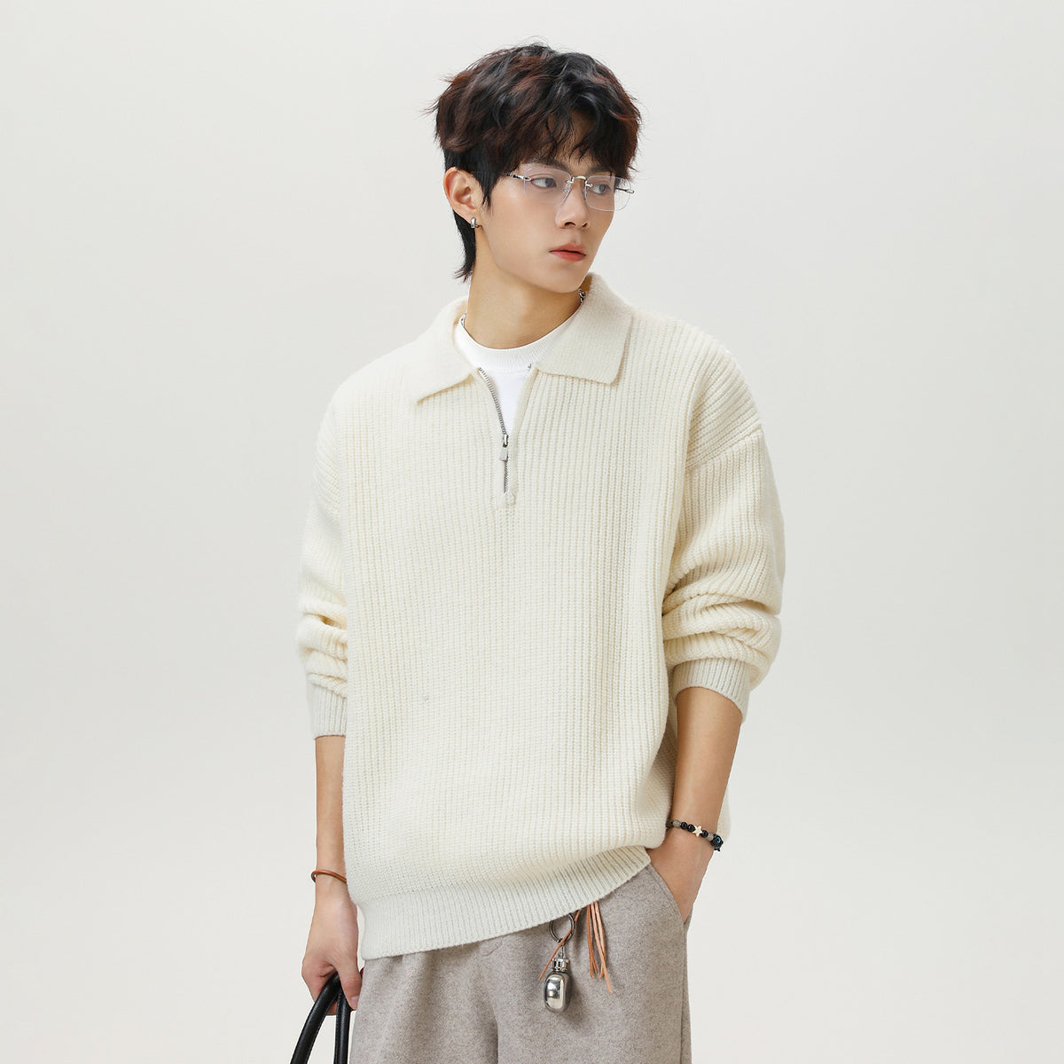 The Starlit Half Zip Lapel Sweater