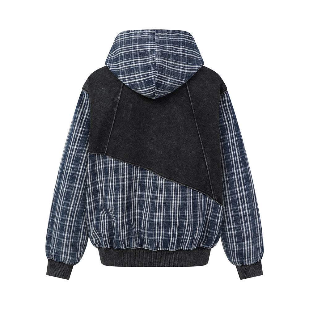 The Ash Grid Washed Distressed Hooded Jacket