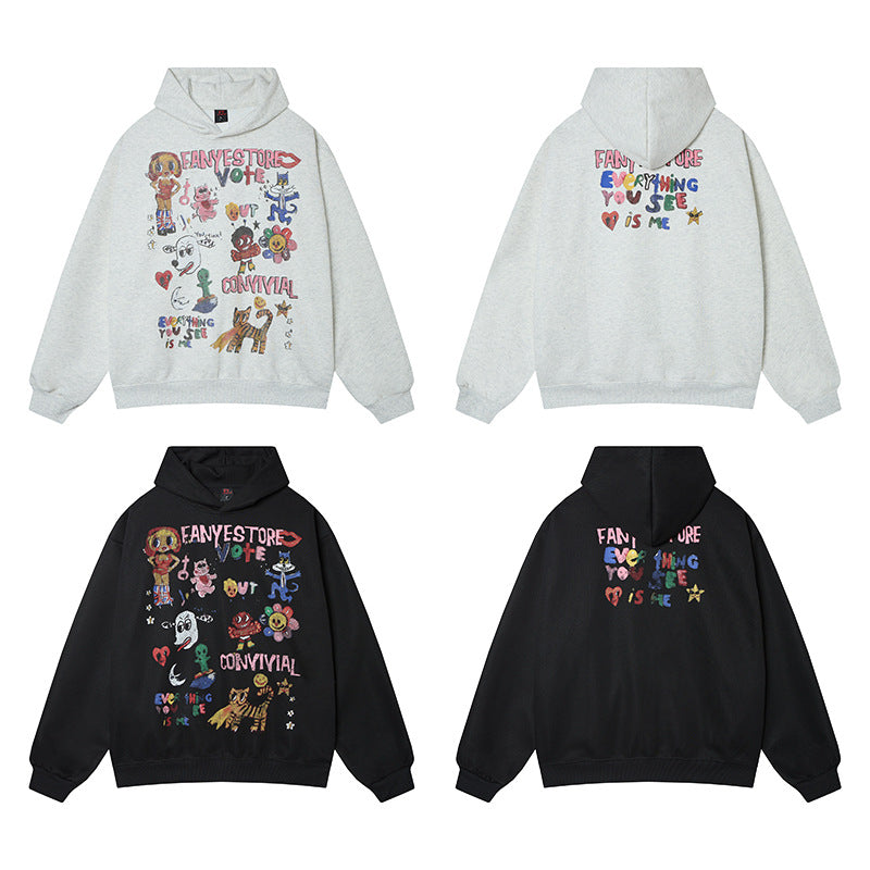 The Wild Doodle Cartoon Animal Zip Hoodie