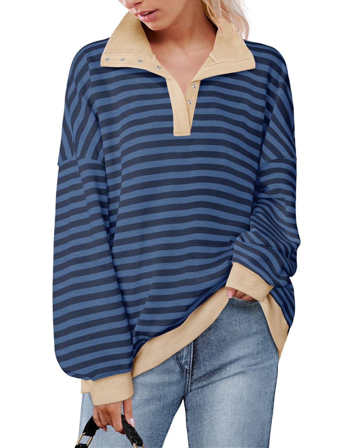 The Candy Stripe Button Collar Sweatshirt