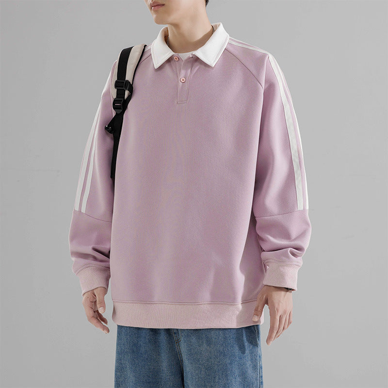 The Stripe Layer Faux Two-Piece Collared Sweatshirt