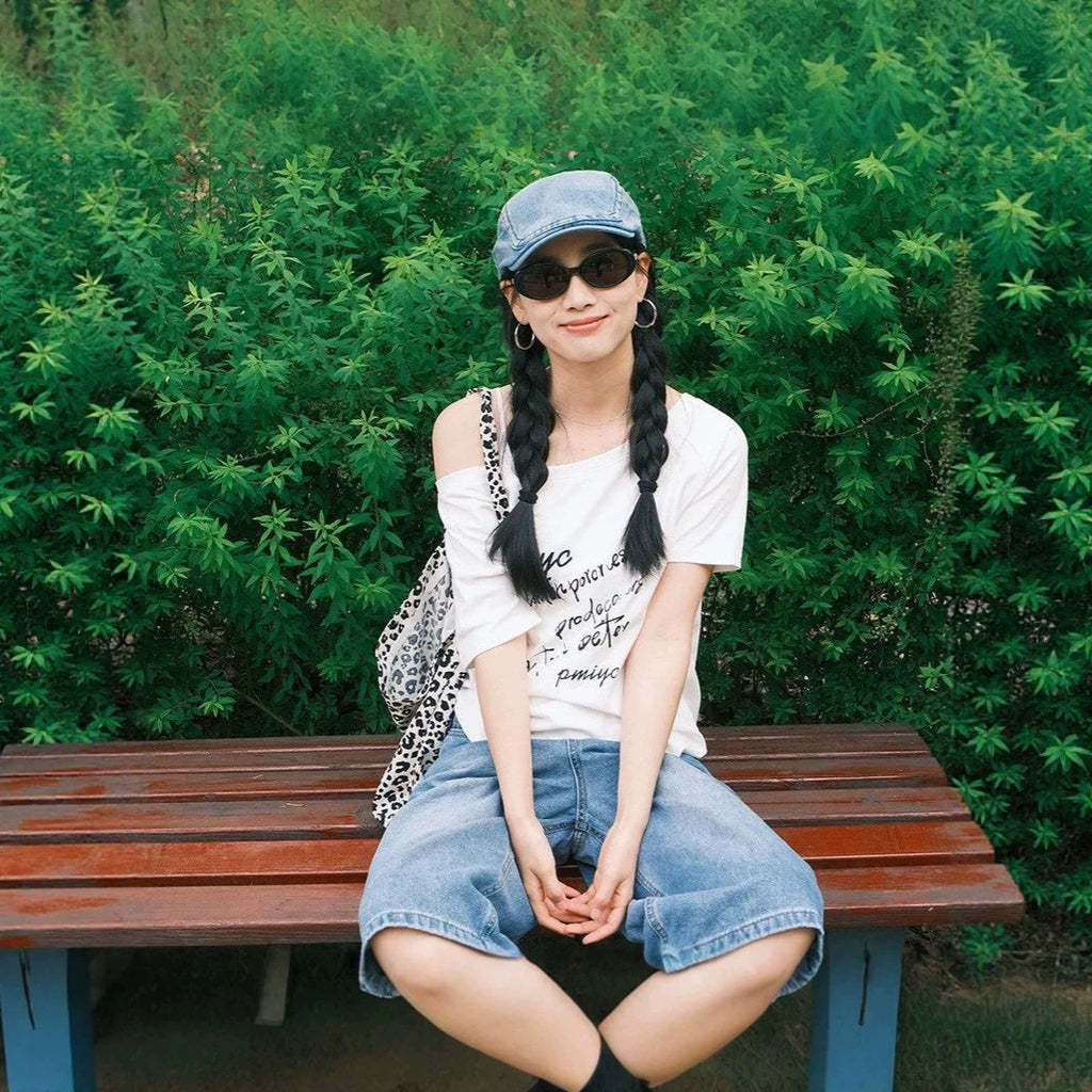 Cloud Script Asymmetrical Tee