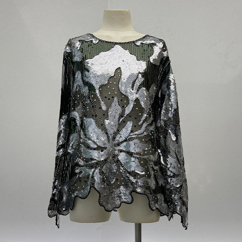 Gothic Punk Sequin Crew Neck Top