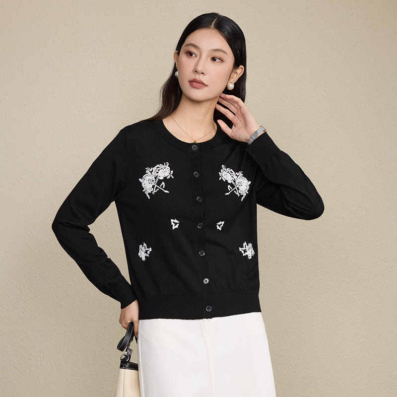 The Petal Thread Embroidered Knit Cardigan
