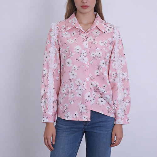 Lace Sleeve Printed Casual Shirt