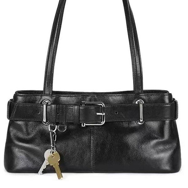 Japanese Street Style Underarm Shoulder Bag – Buckle Detail PU Handbag