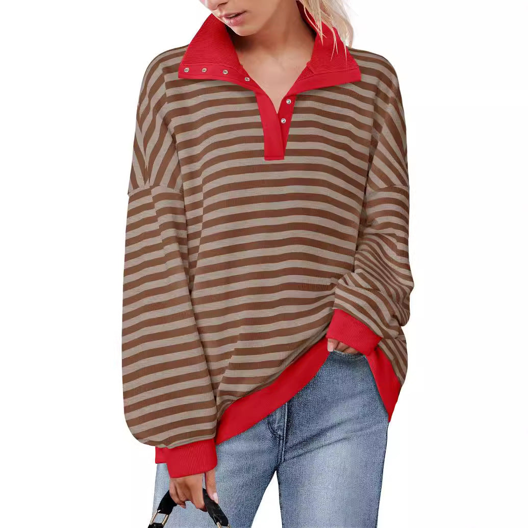The Candy Stripe Button Collar Sweatshirt