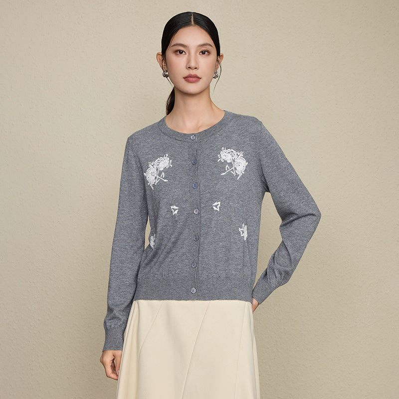 The Petal Thread Embroidered Knit Cardigan