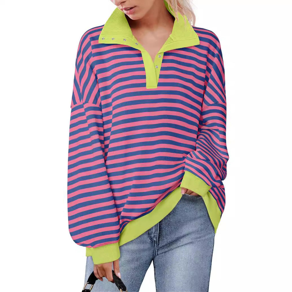The Candy Stripe Button Collar Sweatshirt