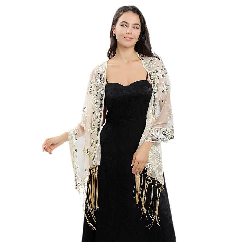 Long Fringe Sequin Shawl