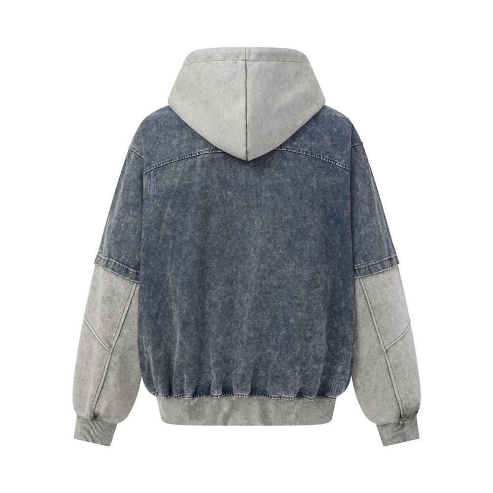 The Faded Block Fake Two-Piece Hooded Jacket
