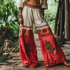 Vintage Print Wide-Leg Pants