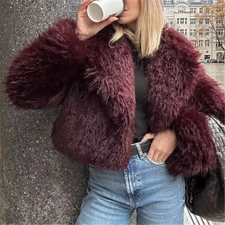 The Crimson Suede Faux Fur Jacket