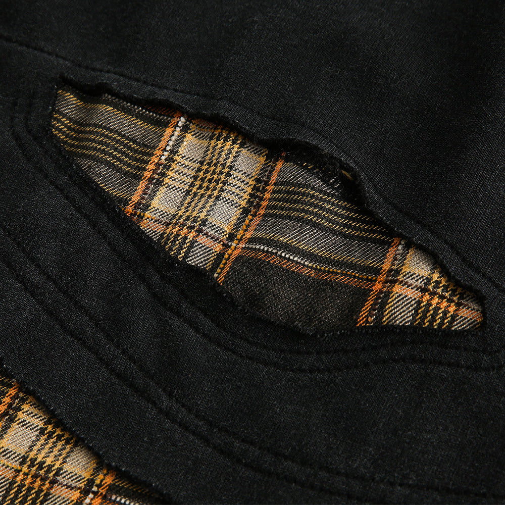 Distressed Plaid Layered Sweatshirt