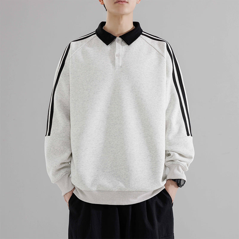 The Stripe Layer Faux Two-Piece Collared Sweatshirt
