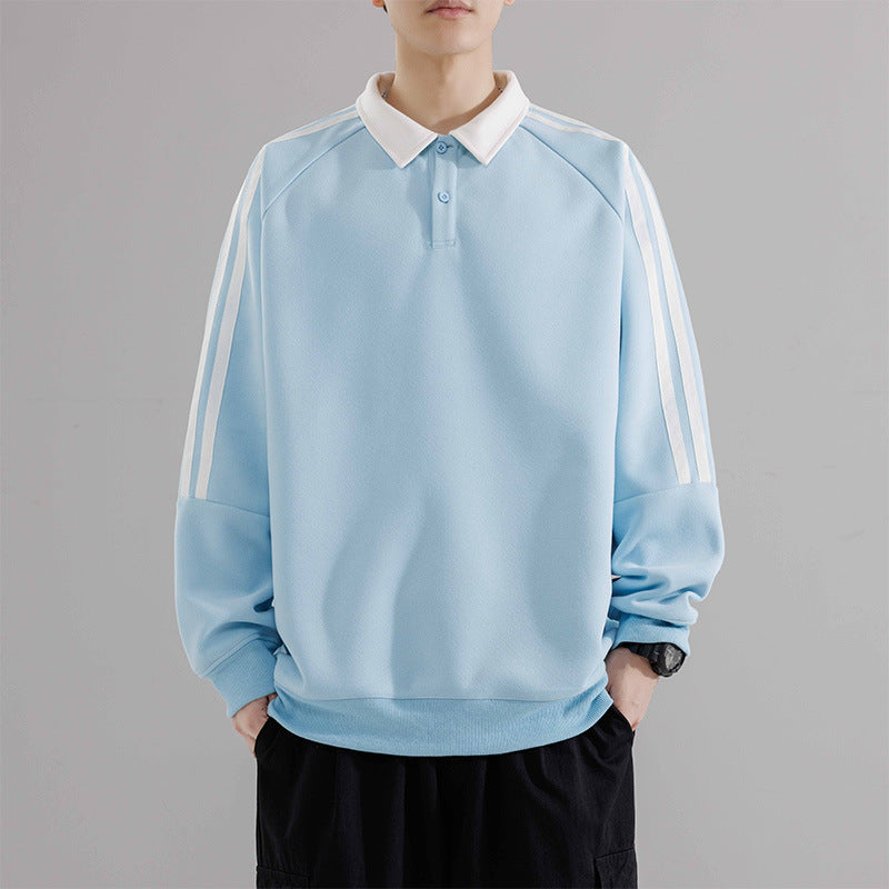 The Stripe Layer Faux Two-Piece Collared Sweatshirt