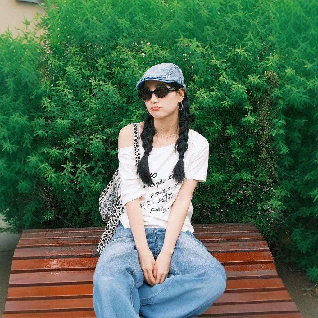 Cloud Script Asymmetrical Tee