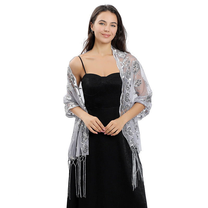 Long Fringe Sequin Shawl