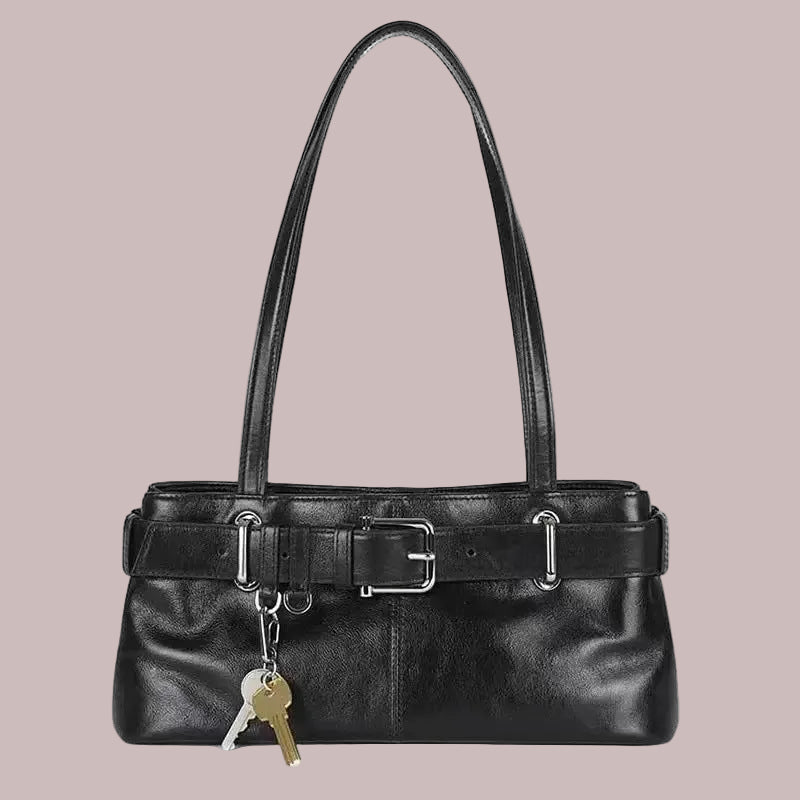 Japanese Street Style Underarm Shoulder Bag – Buckle Detail PU Handbag